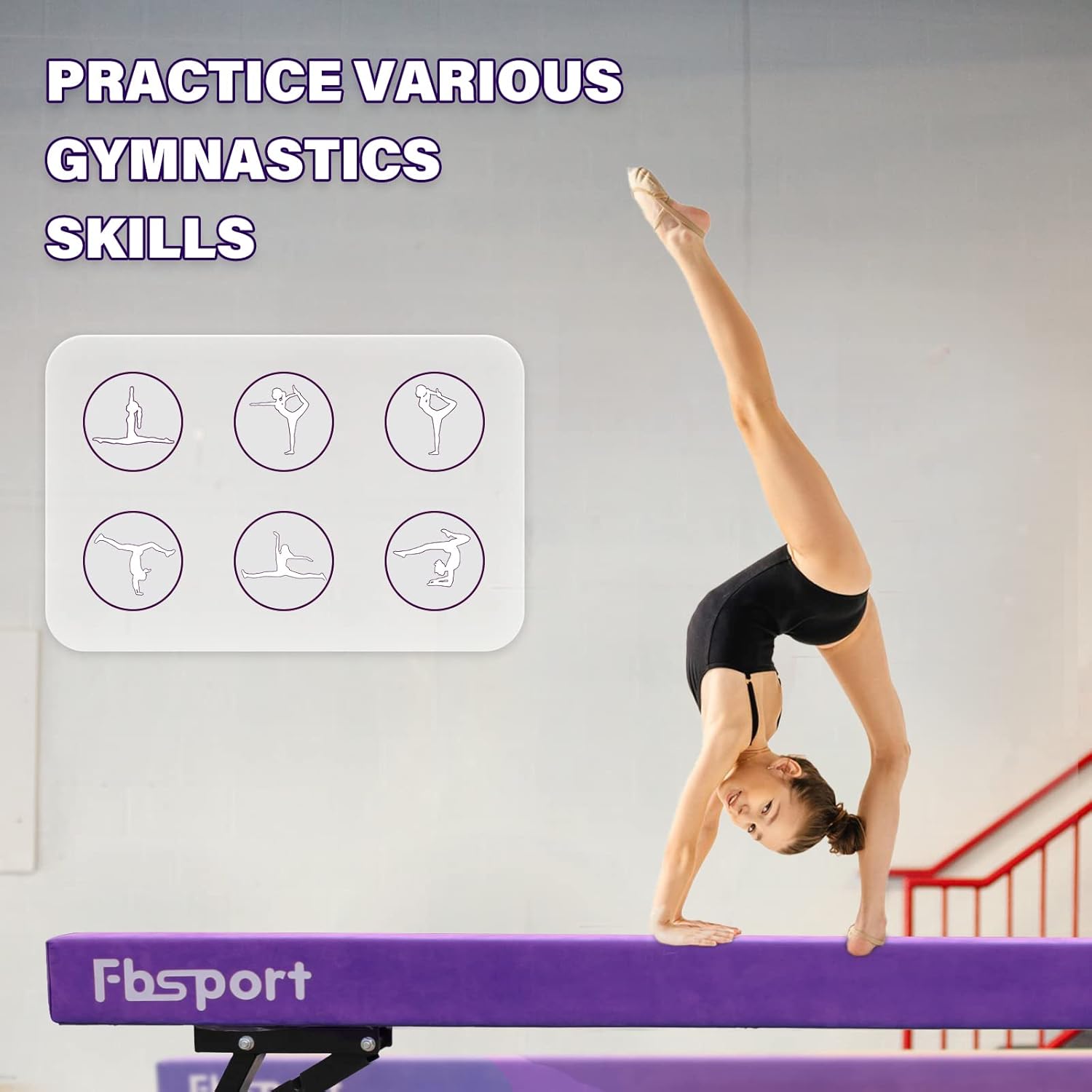 FBSPORT Haz de equilibrio ajustable de 8 pies equipo de gimnasia de haz alto y bajo para niños y adultos, haz de gimnasia para entrenamiento,