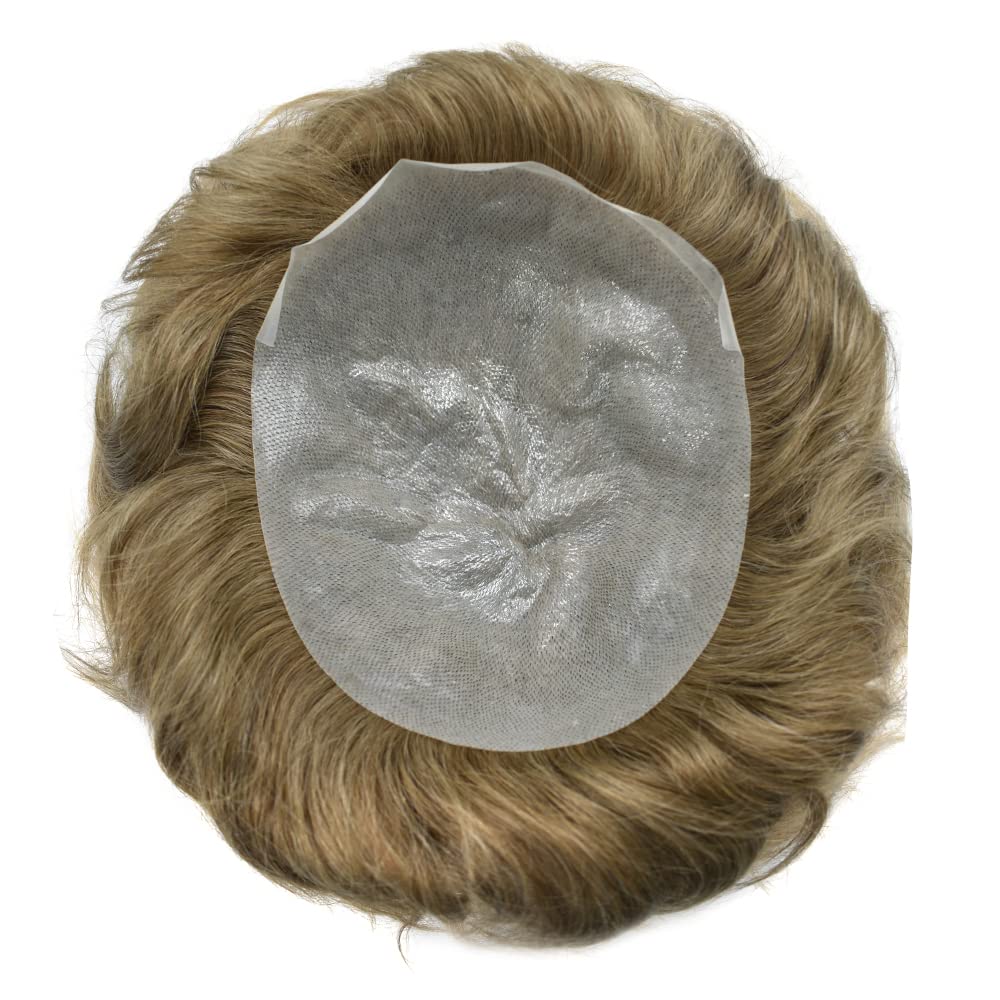 Extensiones de pelo humano Toupee para hombre, sistema de reemplazo de pelo sintético ultra fino para hombres, línea capilar natural en V para
