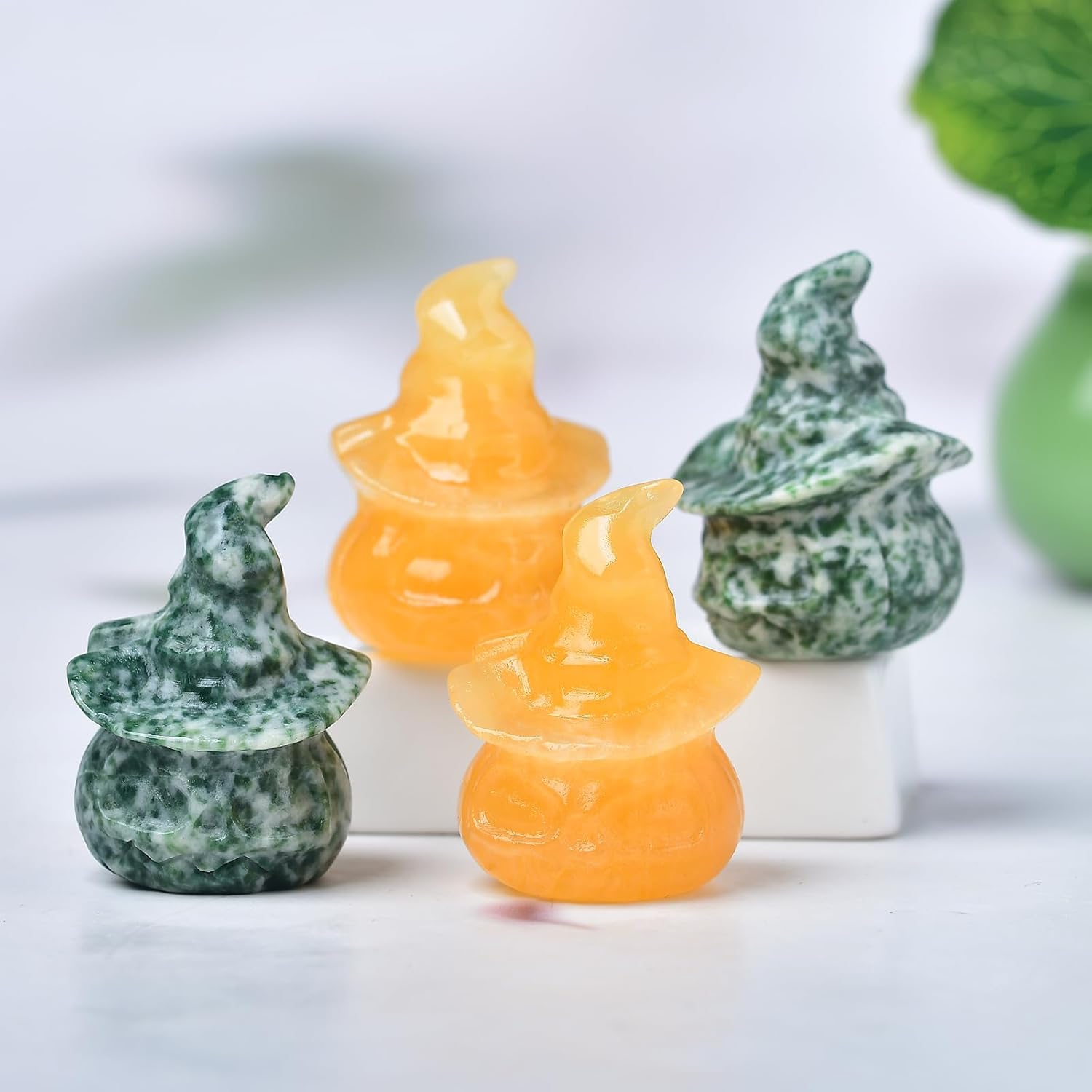WUYOUSHI Estatua de cabeza de calabaza de cristal natural de 1.58 pulgadas, calcita amarilla, calabaza, aura, curación de chakras, piedras preciosas
