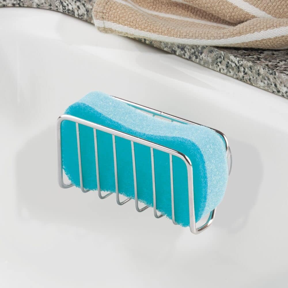 mDesign Soporte de esponja de metal para fregadero de cocina con ventosas – Soporte pequeño para esponjas en la cocina o soporte para jabón en el