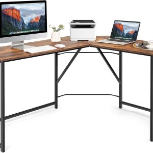 Tangkula Escritorio esquinero para computadora en forma de L, estación de trabajo para computadora de 58 pulgadas con marco de metal reforzado, mesa Tangkula Escritorio esquinero para computadora en forma de L, estación de trabajo para computadora de 58 pulgadas con marco de metal reforzado, mesa