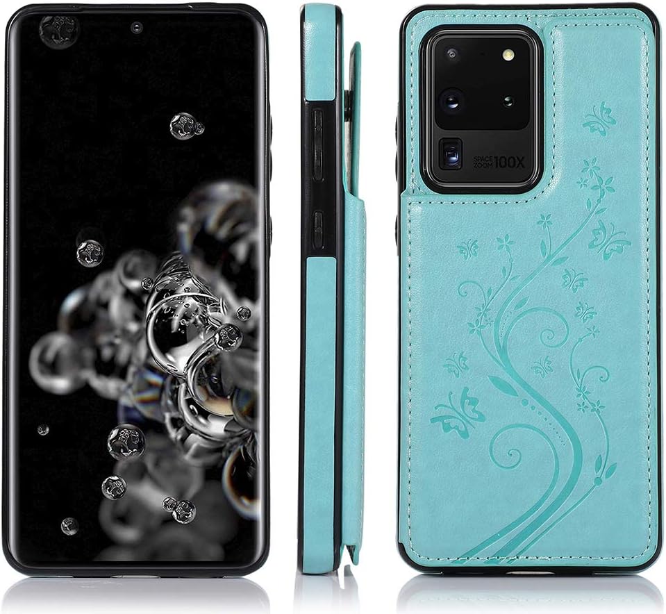 Funda de teléfono para Samsung Galaxy S20 Plus Glaxay S20+ 5G con protector de pantalla de vidrio templado y tarjetero tipo cartera, funda de piel