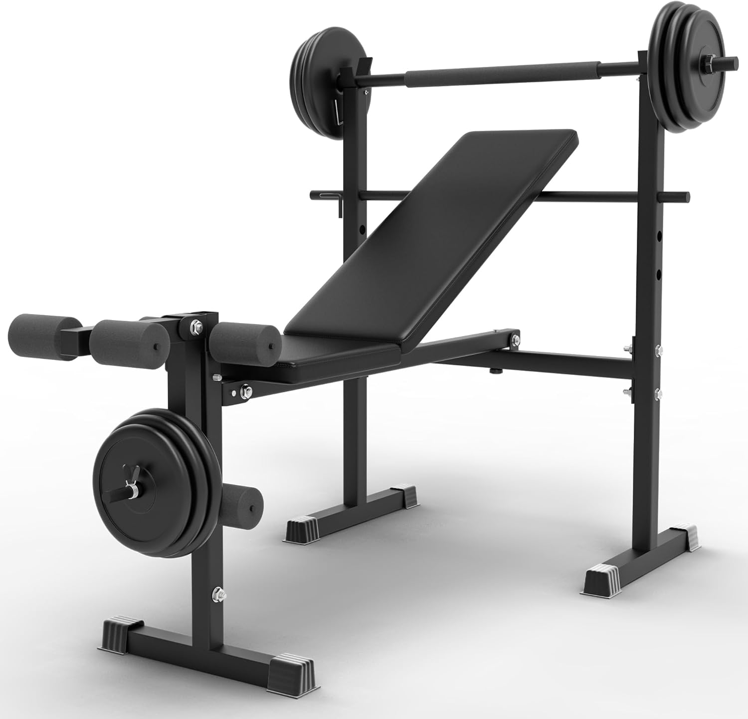 Rigel Juego de banco de pesas olímpico ajustable 6 en 1 de 600 libras con extensión de piernas y rizo de piernas, juego de prensa de banco