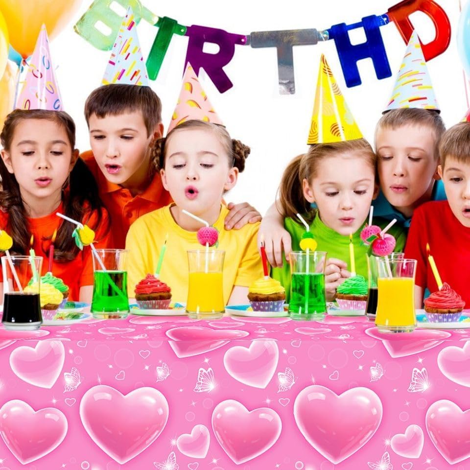 5 manteles de corazón rosa para principios de los años 2000, decoración de mesa de fiesta cholo, suministros de fiesta de cumpleaños en casa (51 x