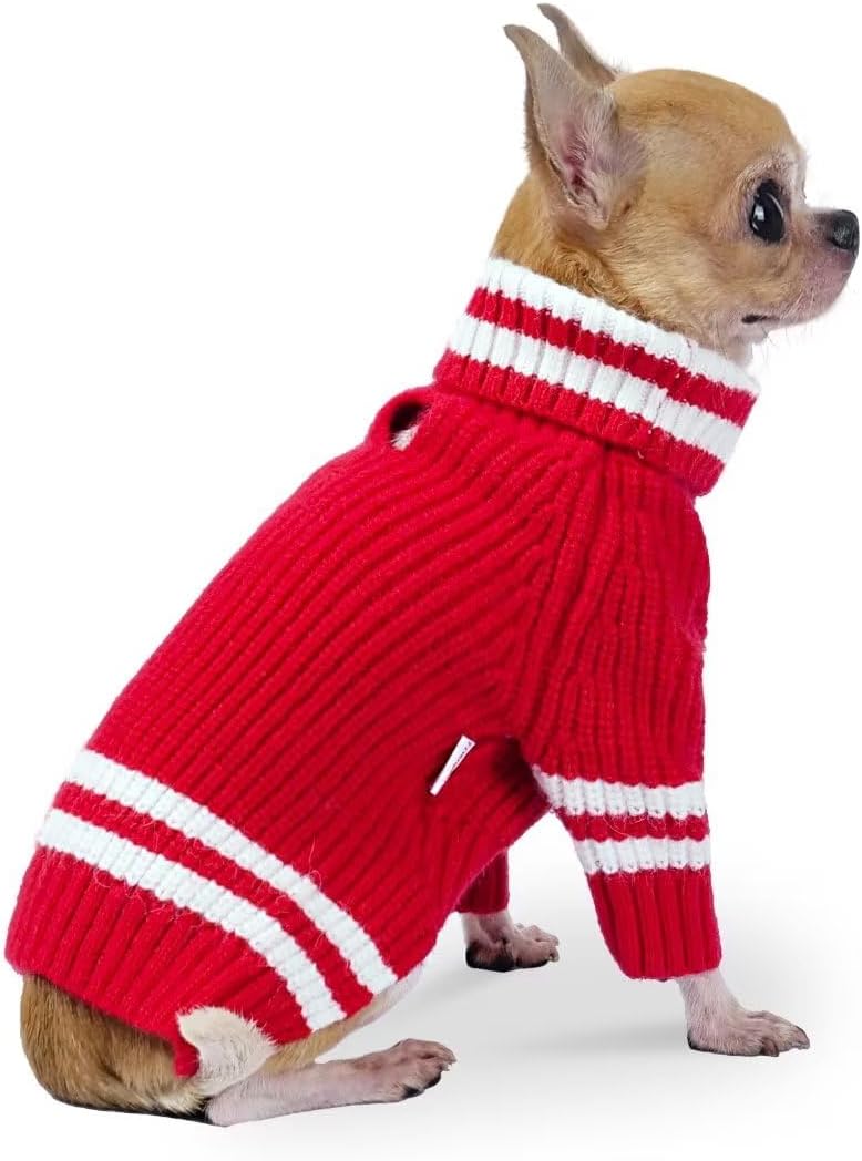 Frienperro Suéter a rayas para perro, suéter de punto de cuello alto para perros pequeños, hembras y niños, suéter cálido de Navidad para perro de
