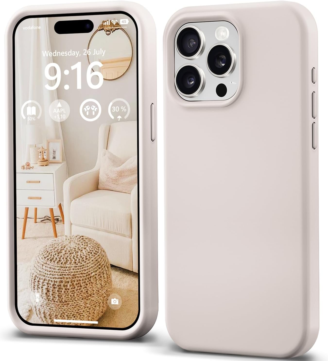 IceSword Funda para iPhone 15 Pro Stone (2023), funda de silicona líquida delgada y protectora, forro de microfibra suave antiarañazos, color beige