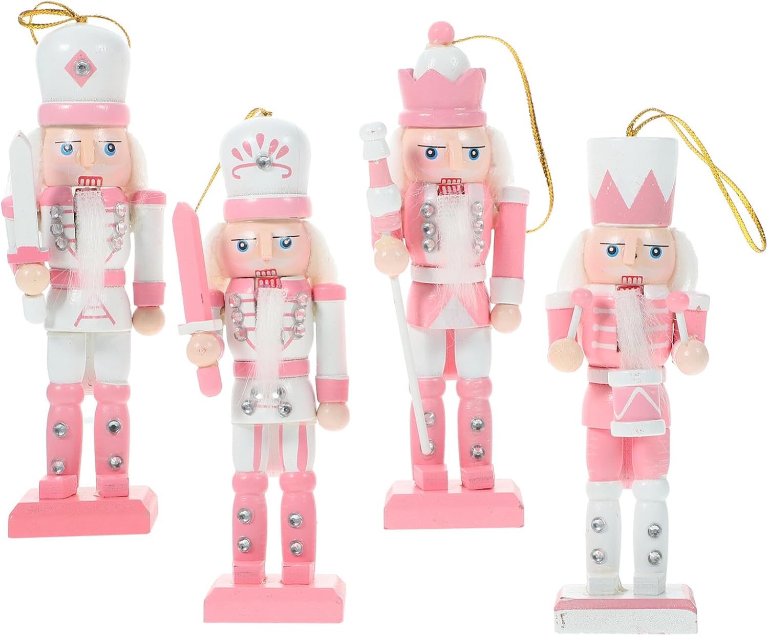 GANAZONO 4pcs Mini Navidad colgante cascanueces madera adornos Navidad rey soldado figuras para árbol adorno 4.7 in