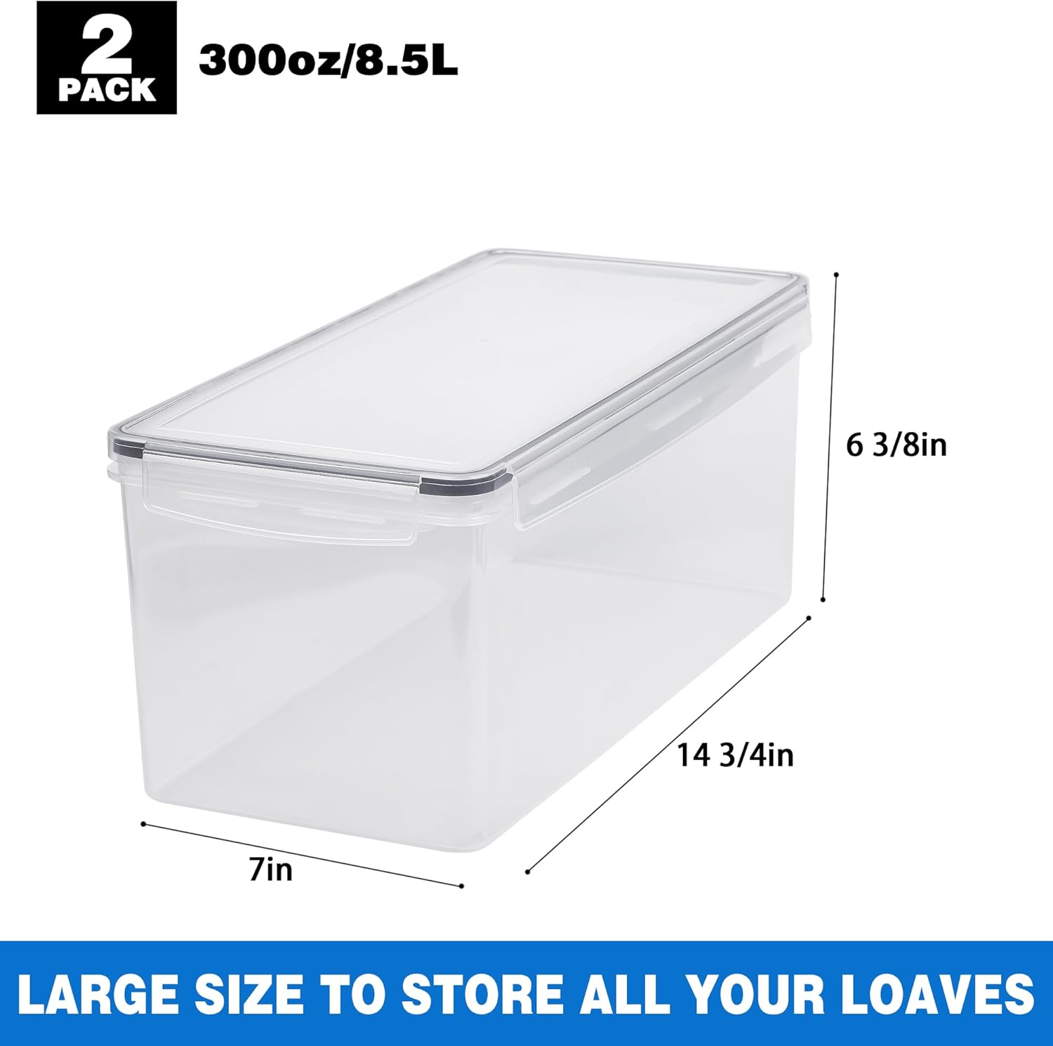 Tiawudi Paquete de 2 cajas de pan, contenedor de pan de plástico, soporte grande para sándwiches, contenedor de almacenamiento de pan para encimera