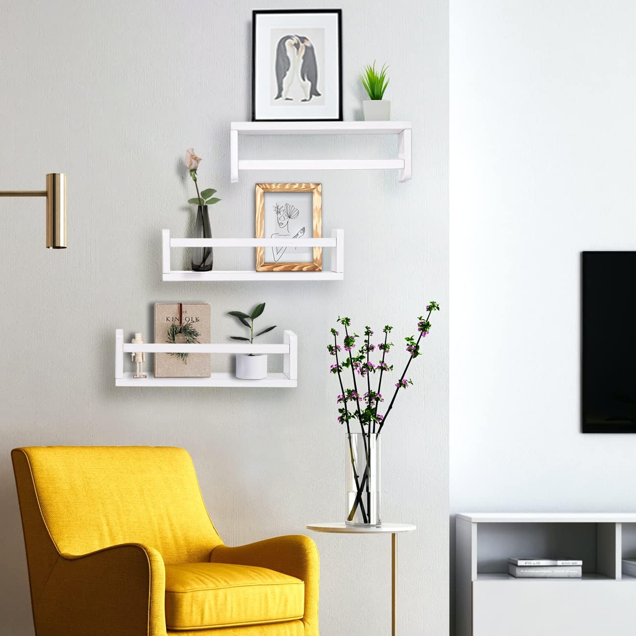 AZSKY Estantería flotante para habitación de los niños, estantes blancos para guardería, estantes de pared para decoración de baño, estante de