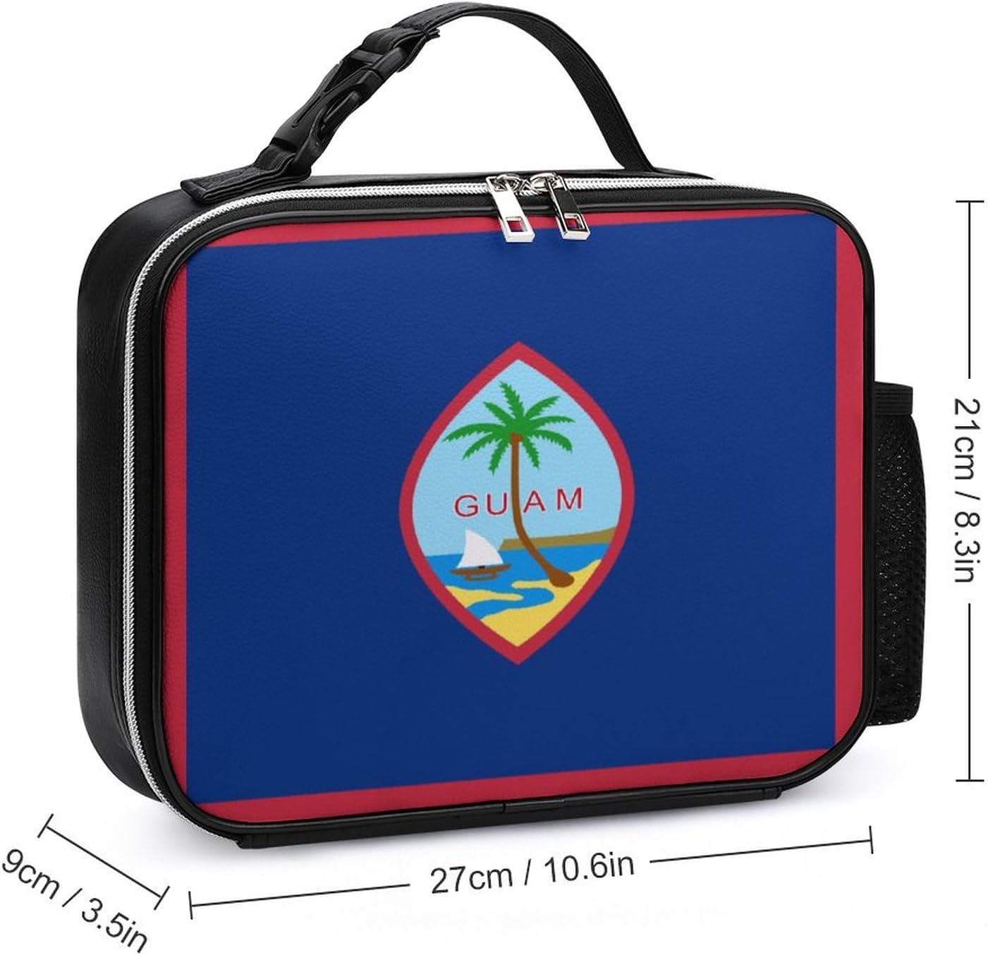 Bolsa de almuerzo aislada con la bandera de Guam, contenedor reutilizable para el trabajo, picnic y viajes