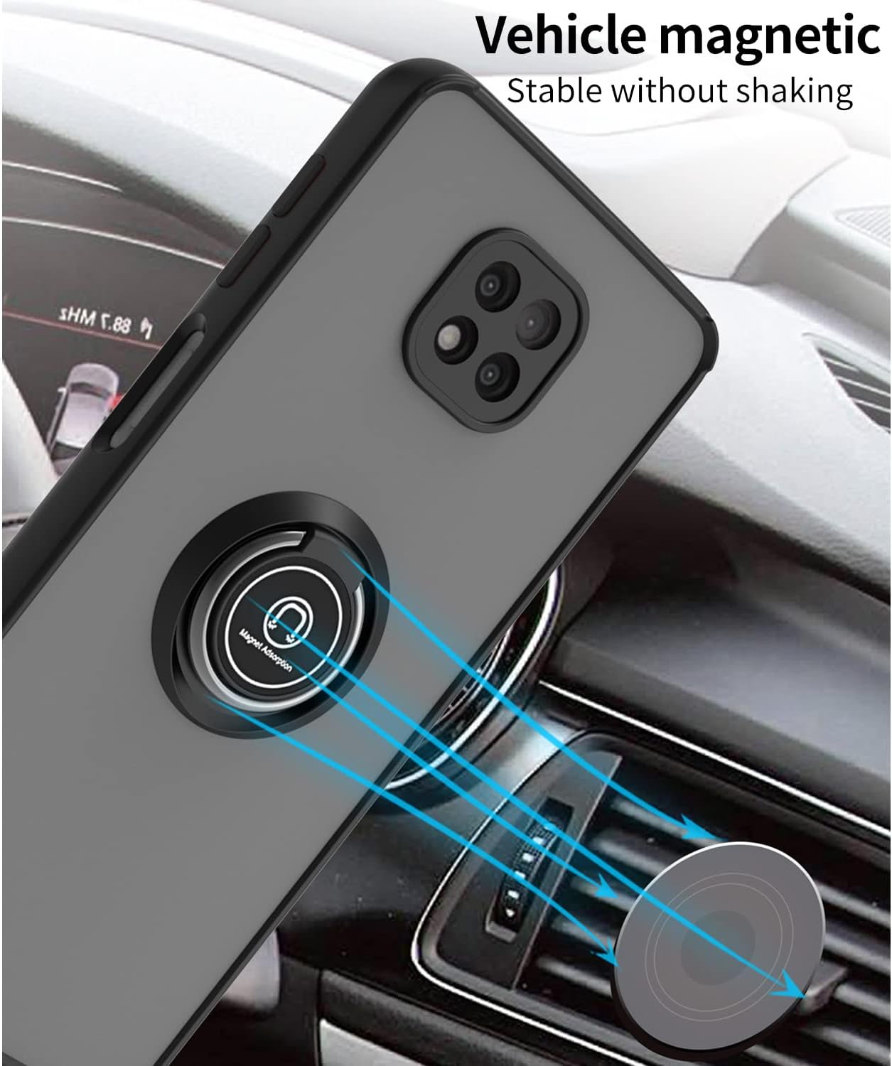 TJS Funda compatible con Motorola Moto G Power 2021, con protector de pantalla de vidrio templado, anillo de metal, soporte magnético, protector