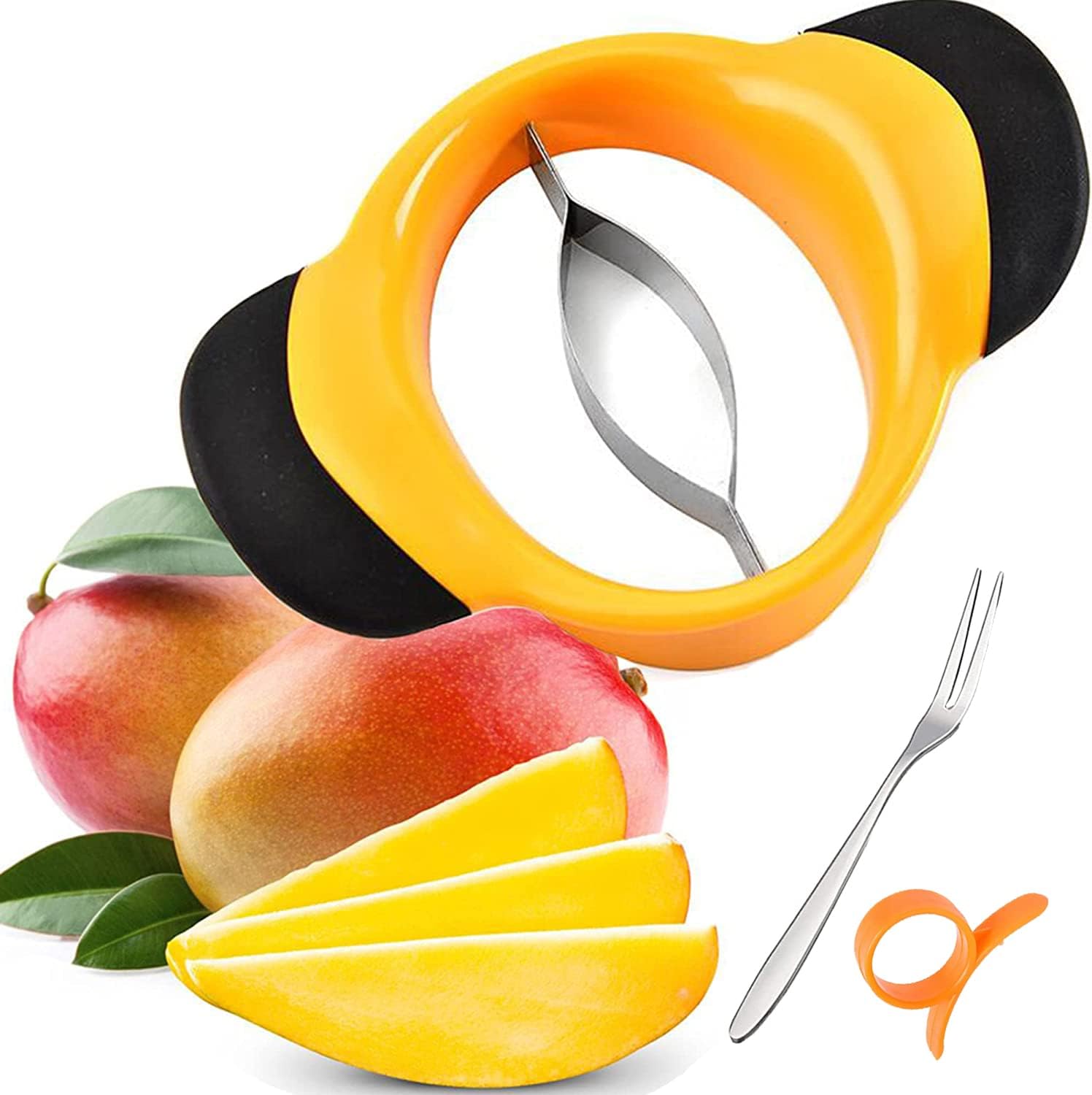 Cortador de mango, pelador, cortador, divisor, pitte con hoja de acero inoxidable, divisor grande de mango