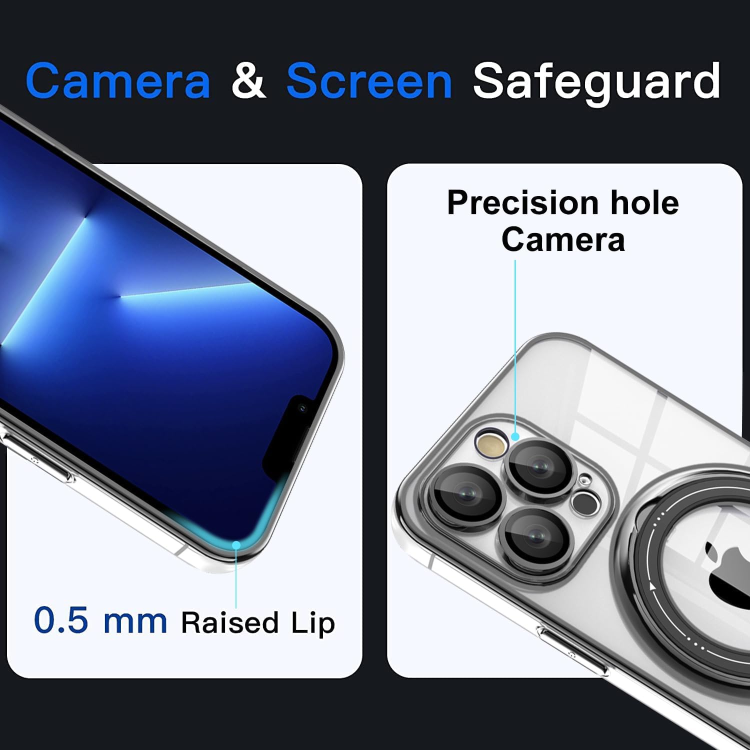 Funda para iPhone 12 Pro compatible con MagSafe soporte de anillo giratorio de 360 con soporte invisible, funda protectora delgada transparente a