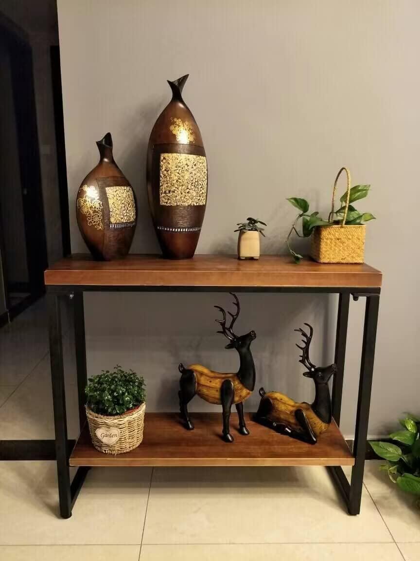 Mesa consola de 2 niveles, mesa angosta, estante de mesa lateral estrecho, estante independiente con estantes de almacenamiento para sala de estar,