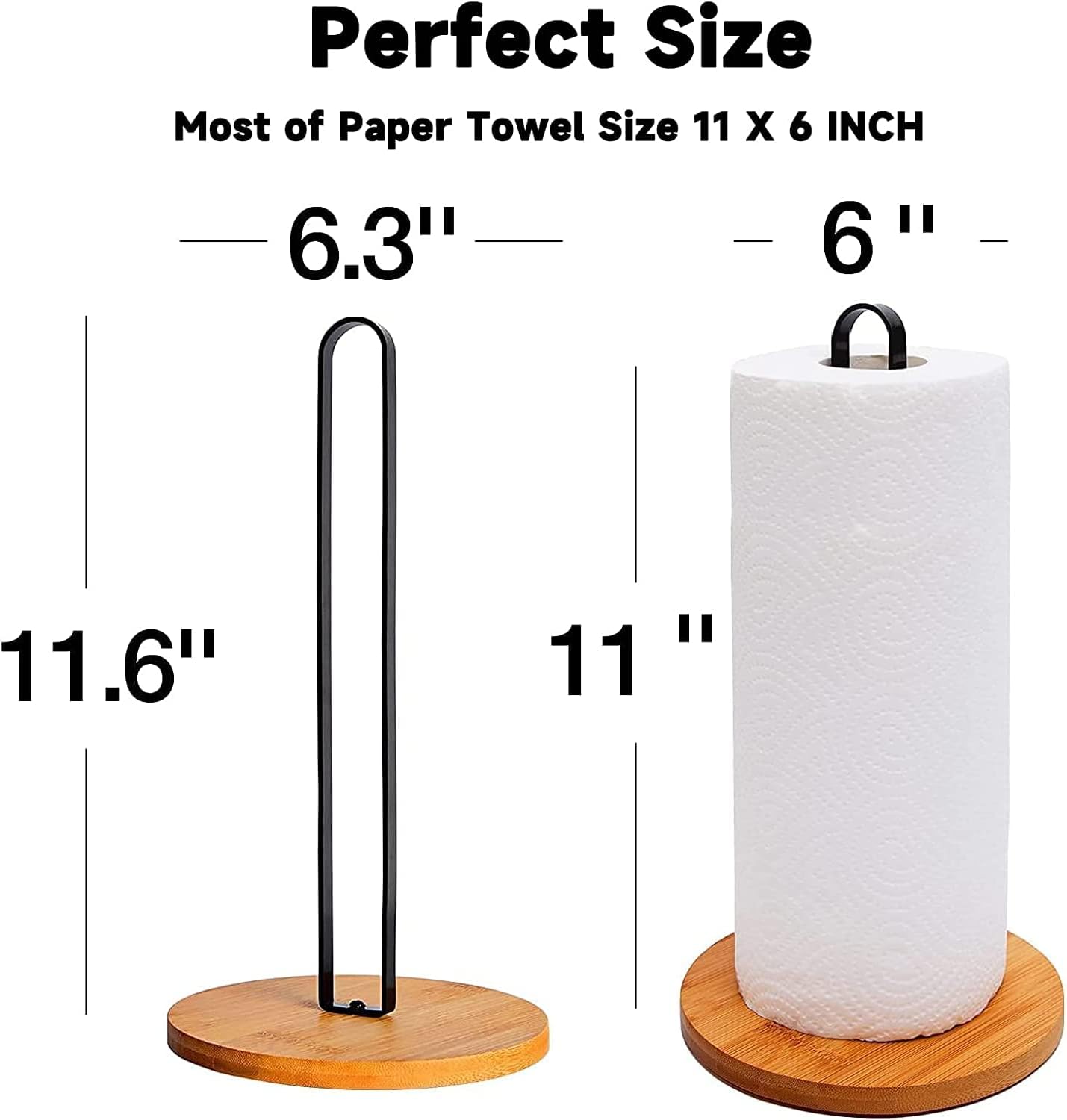 Toallero de papel de madera, dispensador de toallas de cocina para encimera con base de madera antideslizante, soporte independiente para toallas de