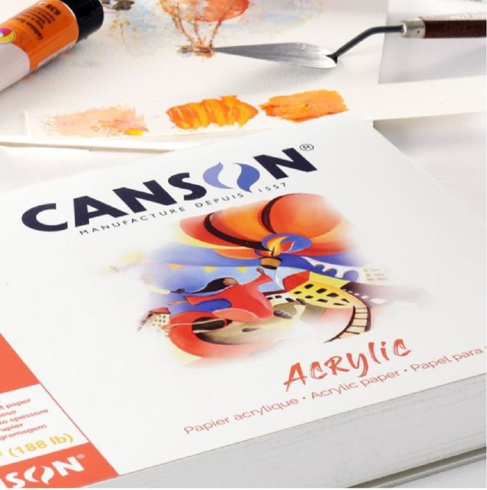 Canson Bloque de papel acrílico de 14.11 ozm que incluye 10 hojas, tamaño 9.4×12.6 in, textura de grano fino