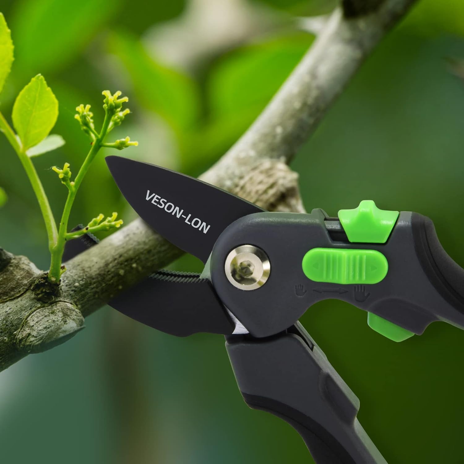 VESON-LON Tijeras de podar antideslizantes de 8.26 pulgadas para jardinería, herramientas de jardín, tijeras de jardín resistentes con absorción de