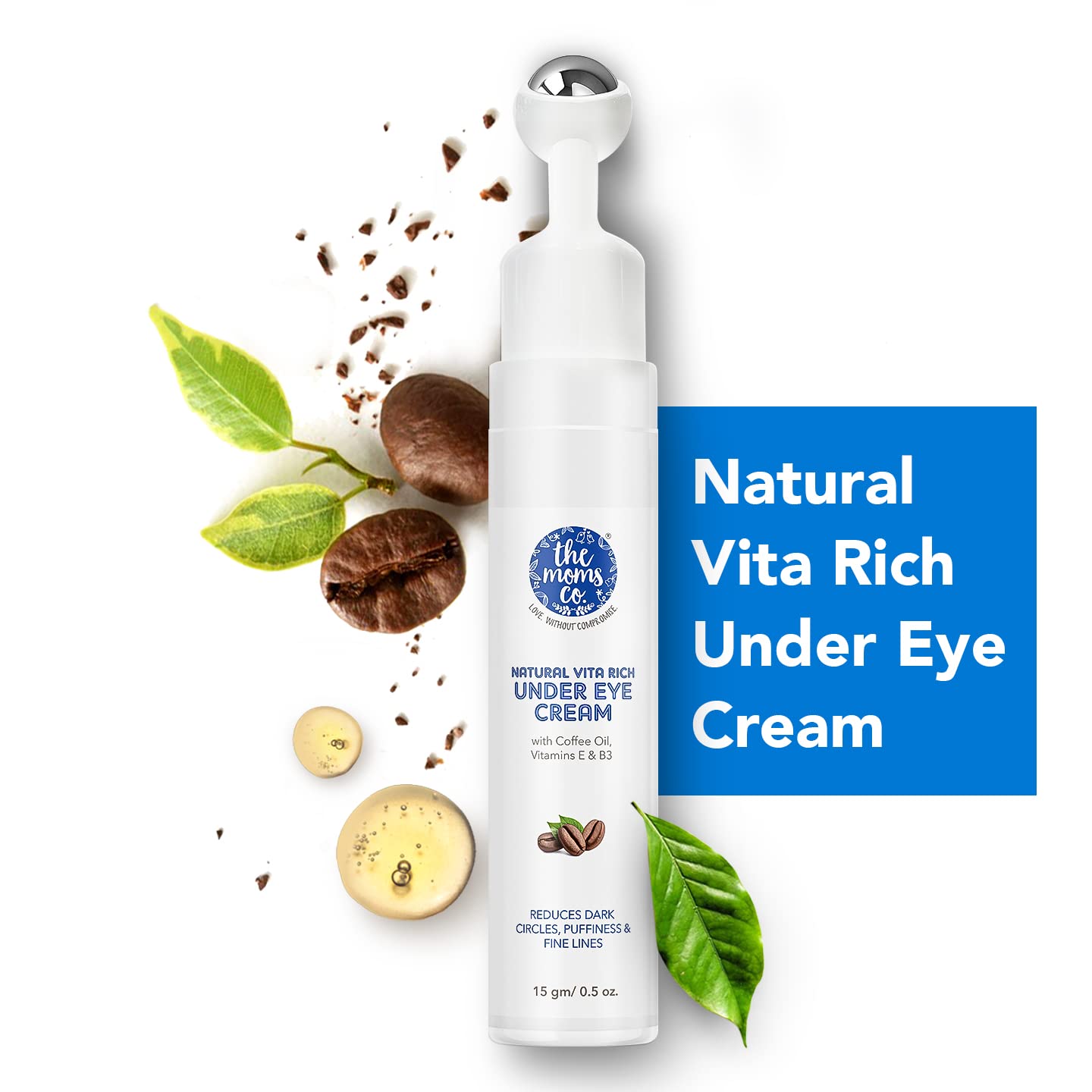 The Moms Co. Natural Vita Rich – Crema para debajo de los ojos para ojeras e hinchazón para mujeres, adecuada para pieles delicadas debajo de los