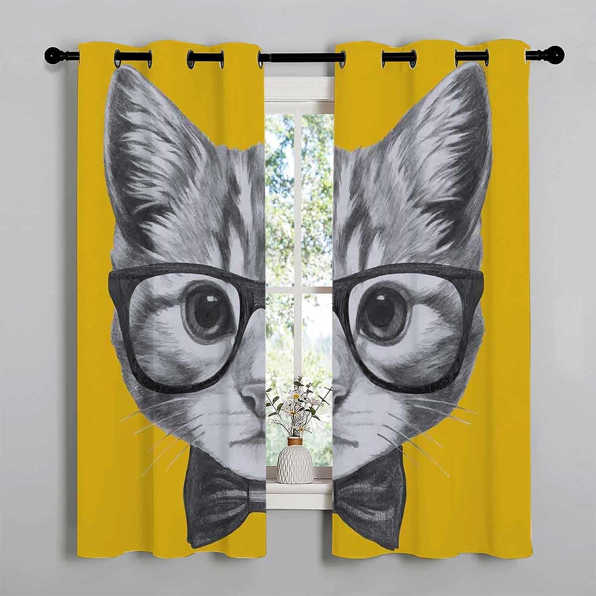 YANFENQI Cortinas para Habitacion – Divisor corto de cortina con ojales de animales, 72 pulgadas de ancho por 85 pulgadas de largo, 2 paneles