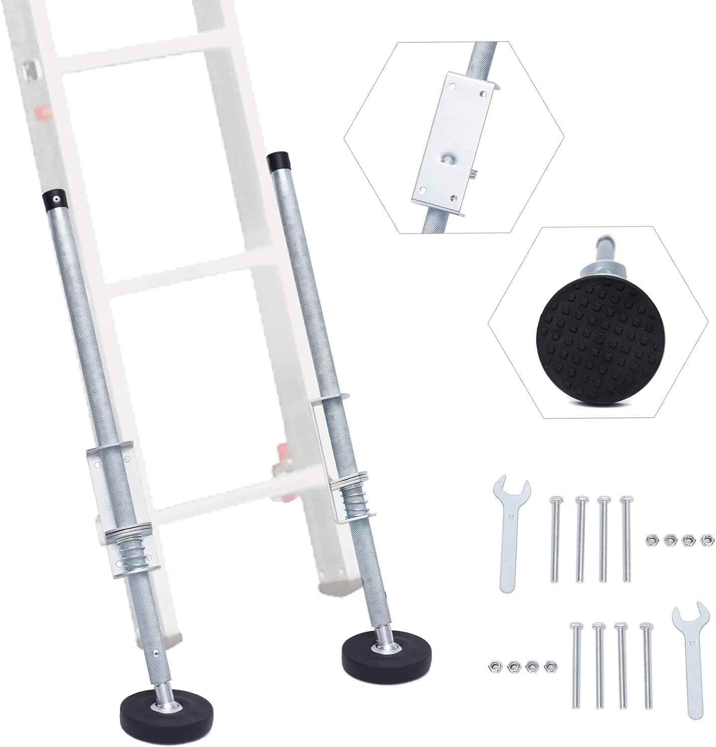 Nivelador estabilizador de escalera ajustable, 2 niveladores de escalera para escaleras de extensión, 18.5 a 22.44 pulgadas, estabilizador universal