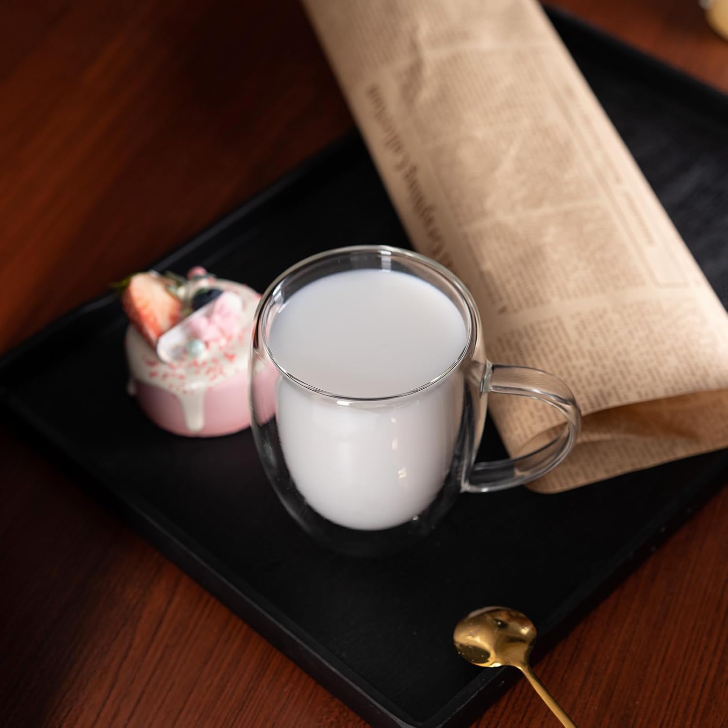 Paquete de 1 taza de café de vidrio de doble pared de 12 onzas con asa, tazas de café de capa aislada, tazas de vidrio de borosilicato transparente,