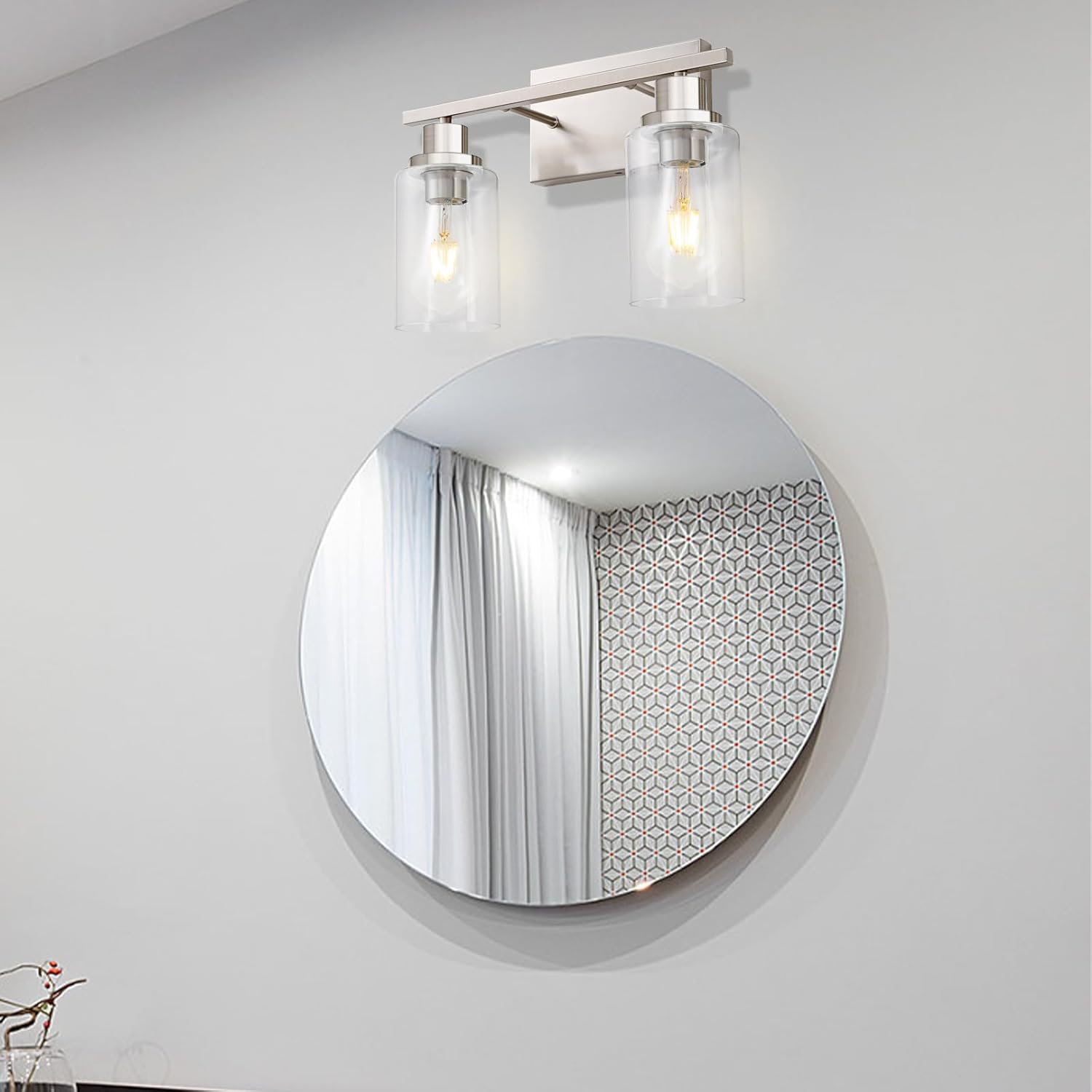 2 lámparas de baño, lámpara de tocador de níquel cepillado sobre espejo, moderna casa de campo, apliques de pared para baño, dormitorio, sala de