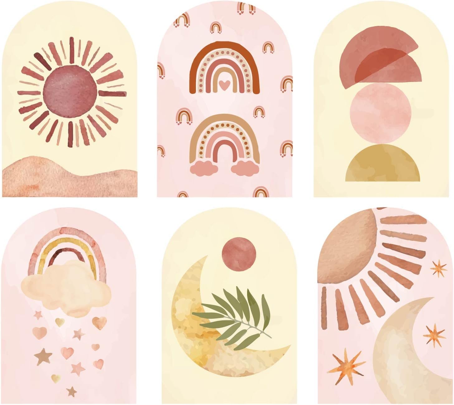 6 calcomanías de pared boho Stlye Sun Moon Star para pared, calcomanías de pared para despegar y pegar, adhesivo de vinilo extraíble para guardería,