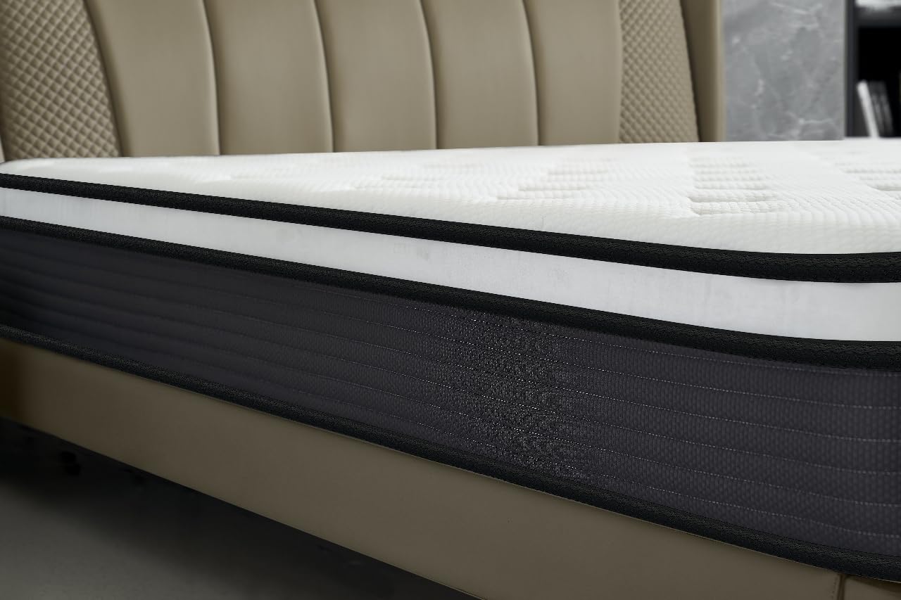 Container Furniture Direct Colchón híbrido tamaño Queen de 10 pulgadas en una caja, cojín de cama con diseño transpirable e hipoalergénico, firmeza