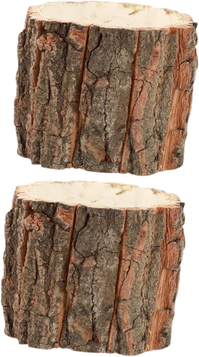 OSALADI Maceta de madera para tocón, 4 piezas, cubo de flores de corteza, barril de whisky al aire libre, macetas rústicas