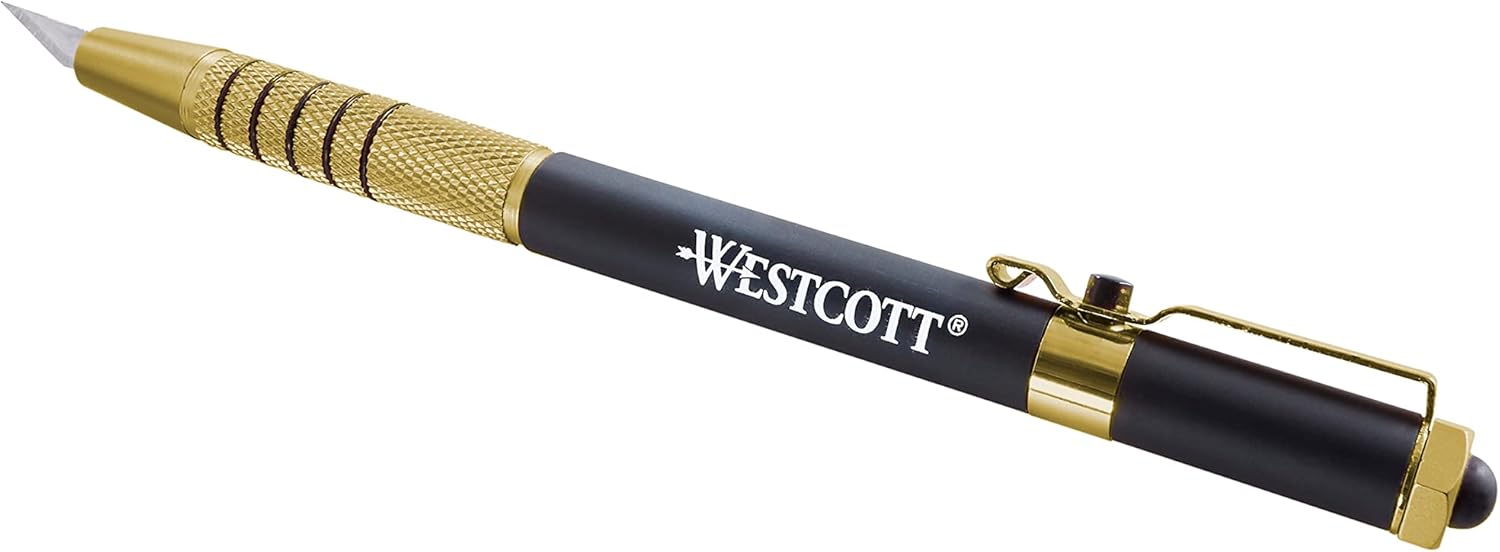 Westcott 17314 Cuchillo retráctil estilo bolígrafo CarboTitanium Bonded, color dorado