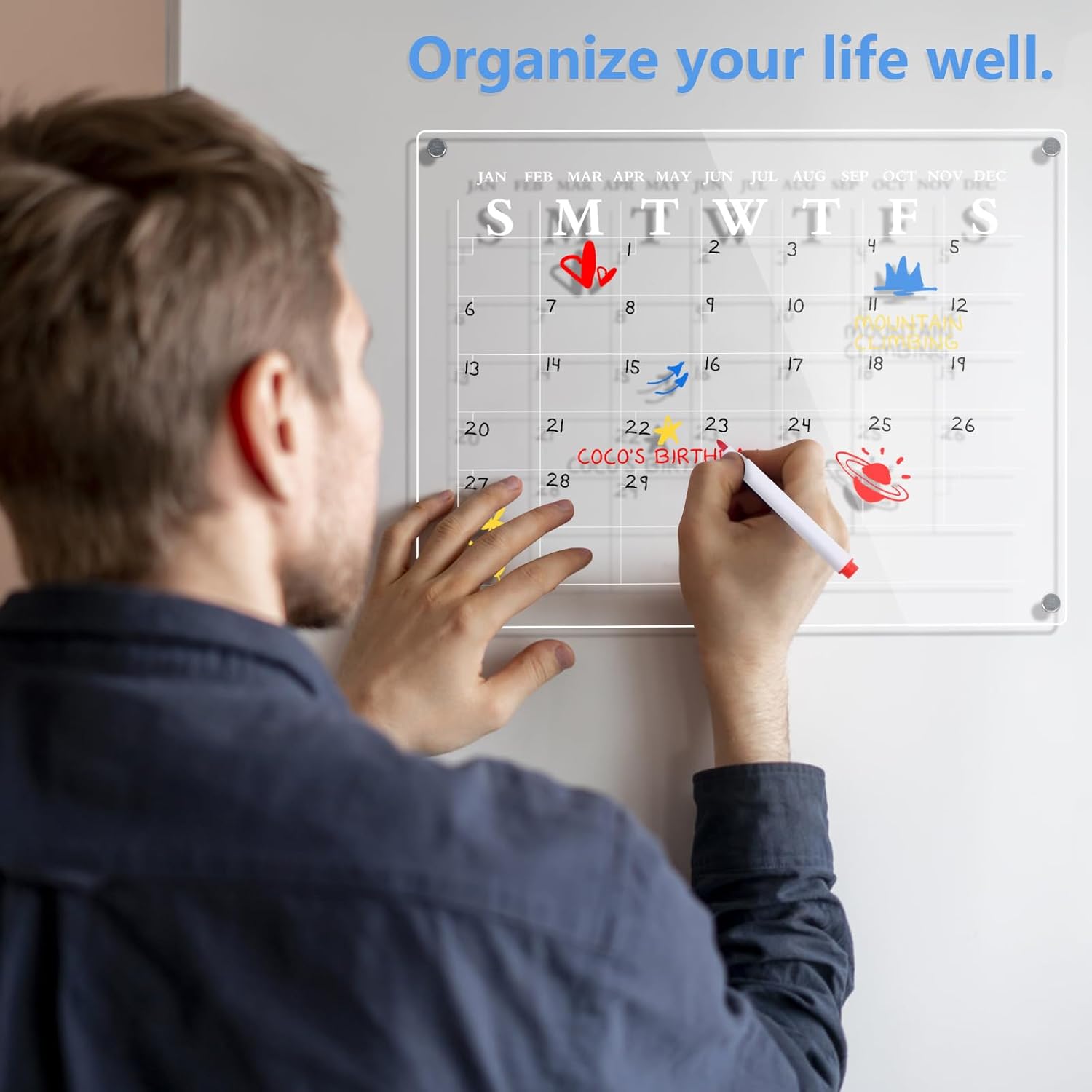 Calendario magnético para nevera, calendario de borrado en seco para refrigerador, paquete de 2 unidades de 12 x 16 pulgadas, tableros de