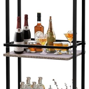 BOEASTER Carrito de barra de 3 niveles para el hogar, carrito de servicio de mini bar rodante, carrito de vino con ruedas, carrito de vino de estilo BOEASTER Carrito de barra de 3 niveles para el hogar, carrito de servicio de mini bar rodante, carrito de vino con ruedas, carrito de vino de estilo