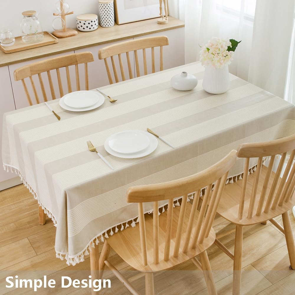 Mantel de lino de algodón resistente para mesa cuadrada, mantel con borlas para mesa de comedor, a prueba de polvo, para decoración de mesa (55 x 55