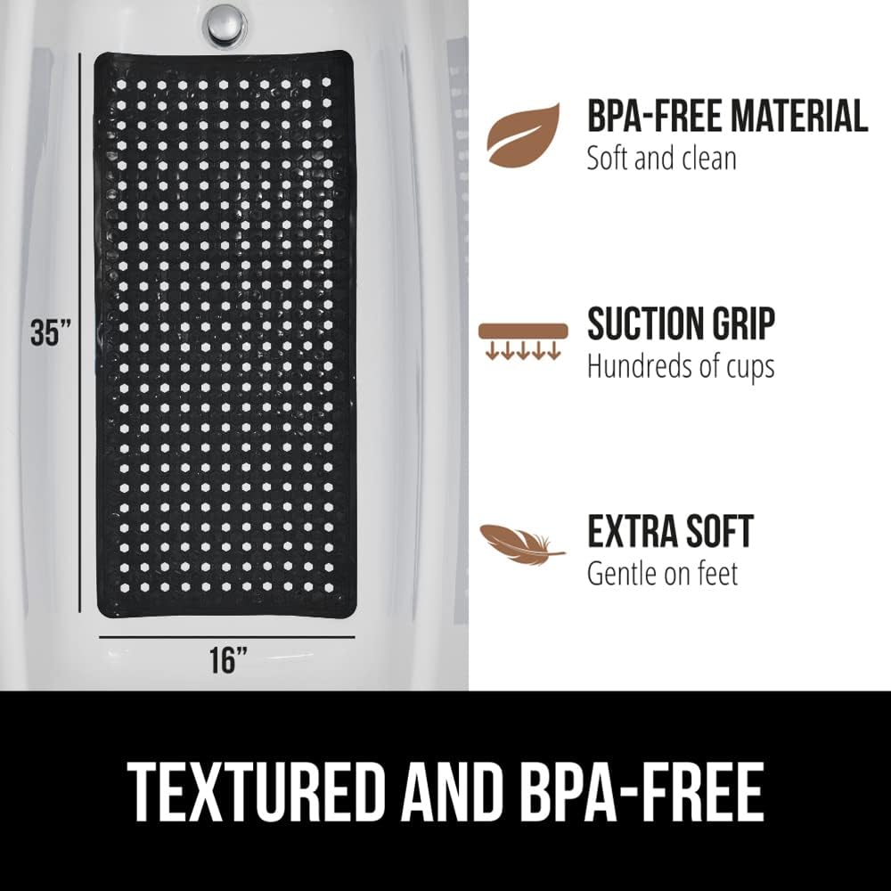 Gorilla Grip – Alfombra de baño, ducha y bañera patentada, lavable a máquina, anti-bacteriana, sin BPA, látex, sin ftalatos, cuadrada, con agujeros