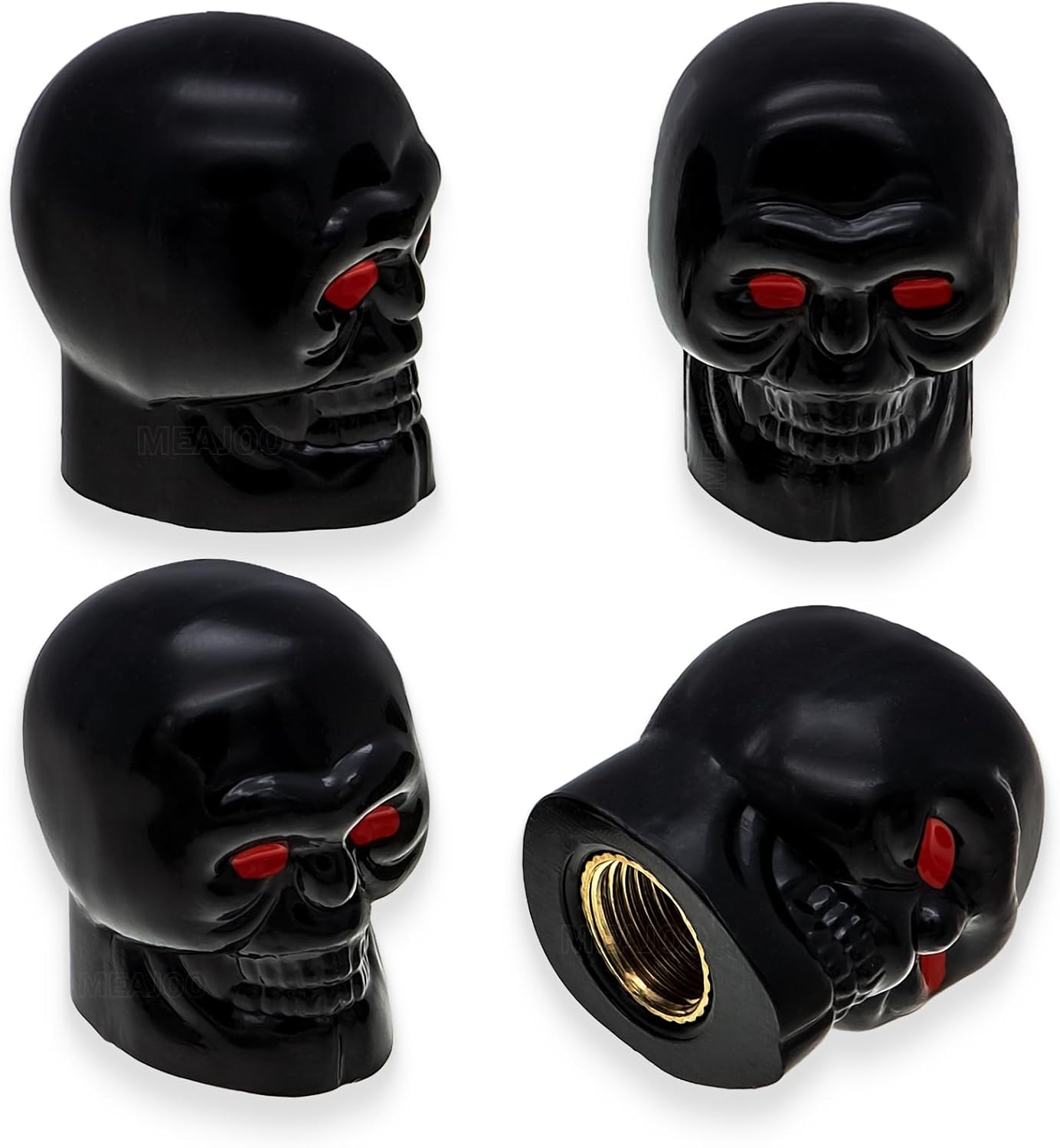4 tapones de válvula de neumático estilo calavera, con anillo de goma O, cubiertas universales de vástago de válvula de neumático de núcleo de cobre