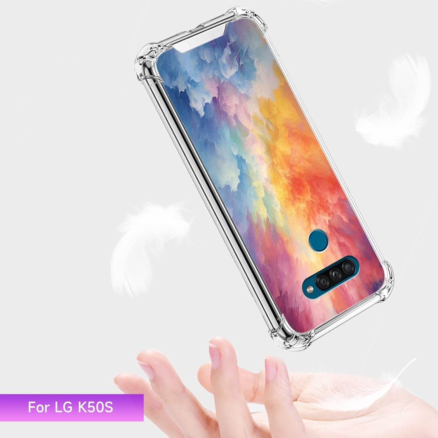 DAFEI Funda transparente para LG K50S con estampado Rainbow Cloud-aa165 con bolsa de aire transparente de cuatro esquinas reforzada antiarañazos y a