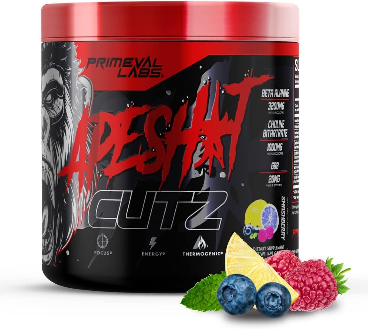 Primeval Labs Ape Sh*t Cutz – Quemador termogénico de energía y grasa para preentrenamiento, formulado científicamente, mayor resistencia,