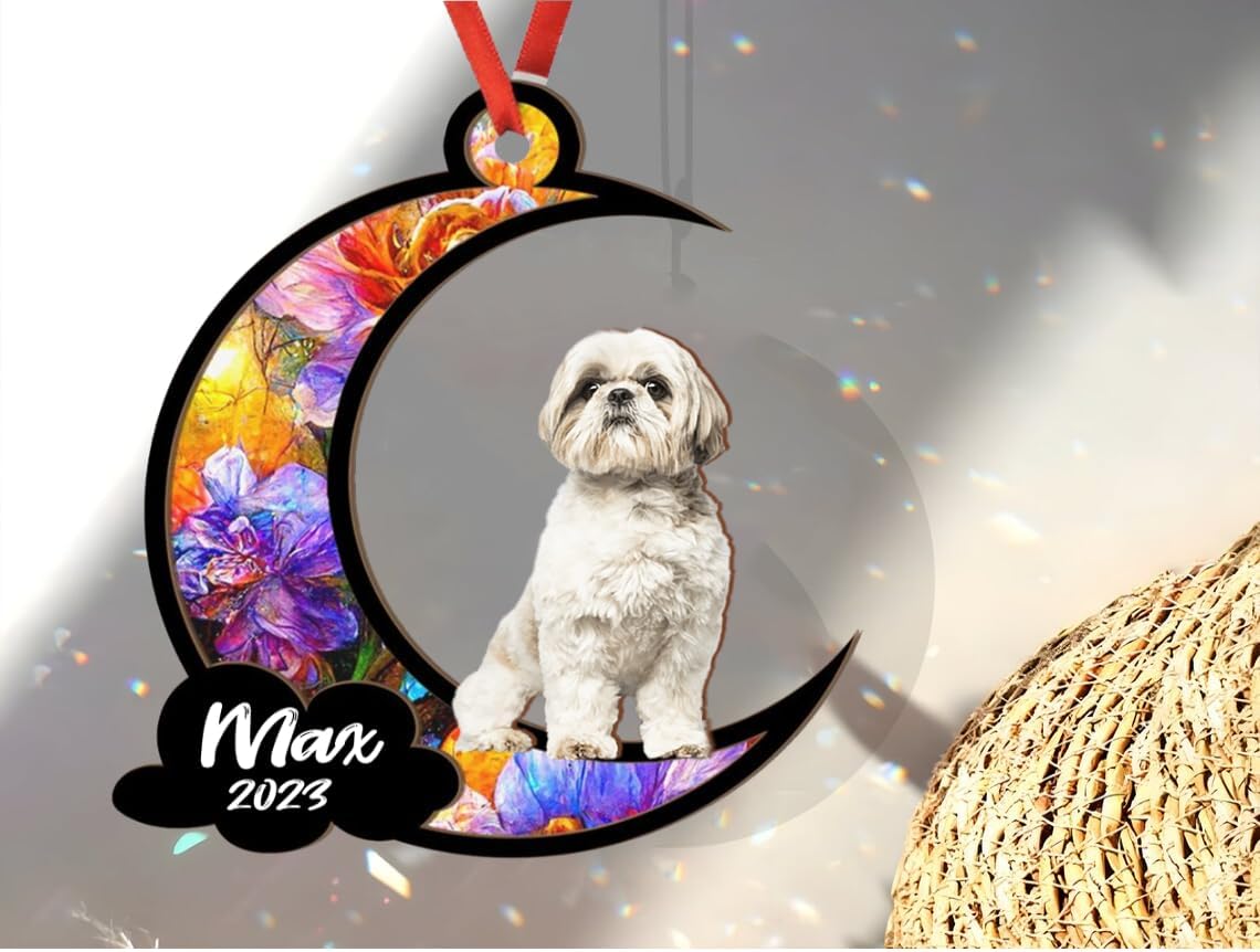Adorno de Navidad personalizado Shih Tzu, atrapasoles – Nombre personalizado de Shih Tzu2, adorno 3D personalizado de razas de perros, atrapasueños