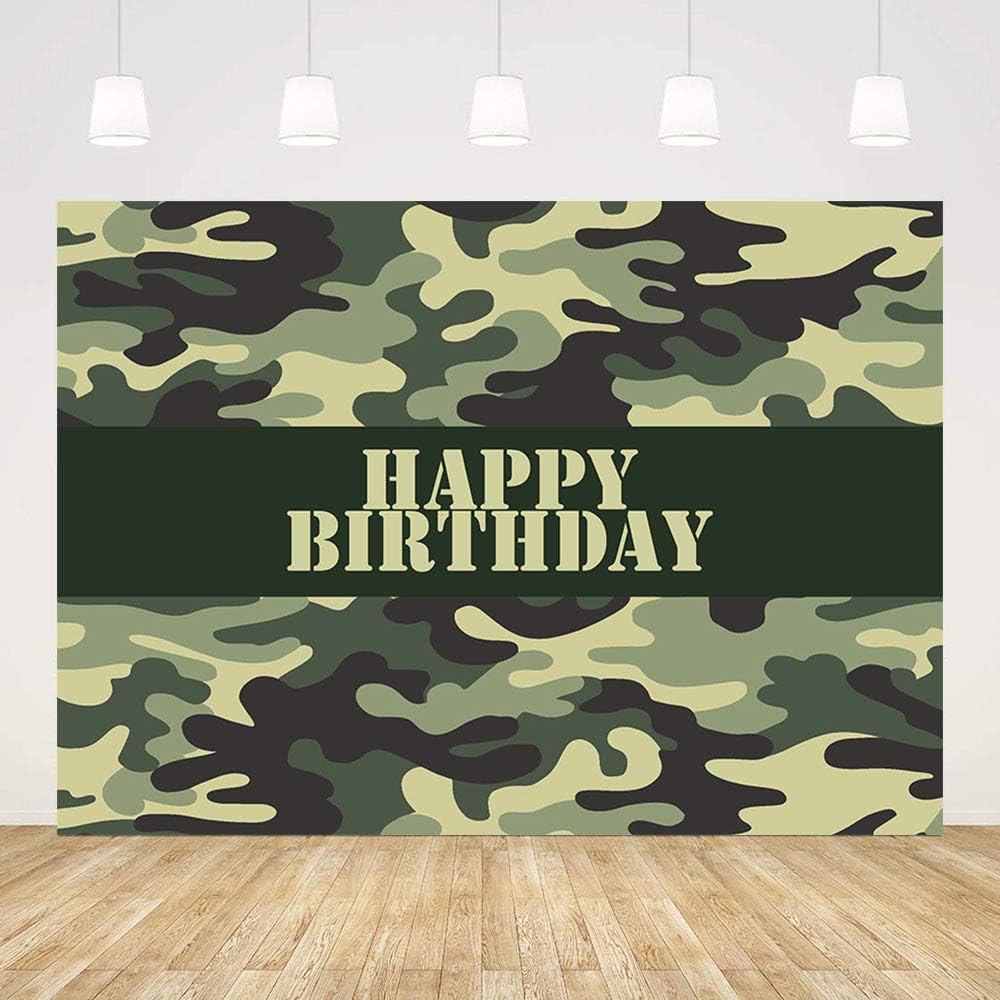 MEHOFOND Decoración de fiesta de cumpleaños de soldado del ejército, telón de fondo de camuflaje verde militar, fondo de fotografía, pancarta para