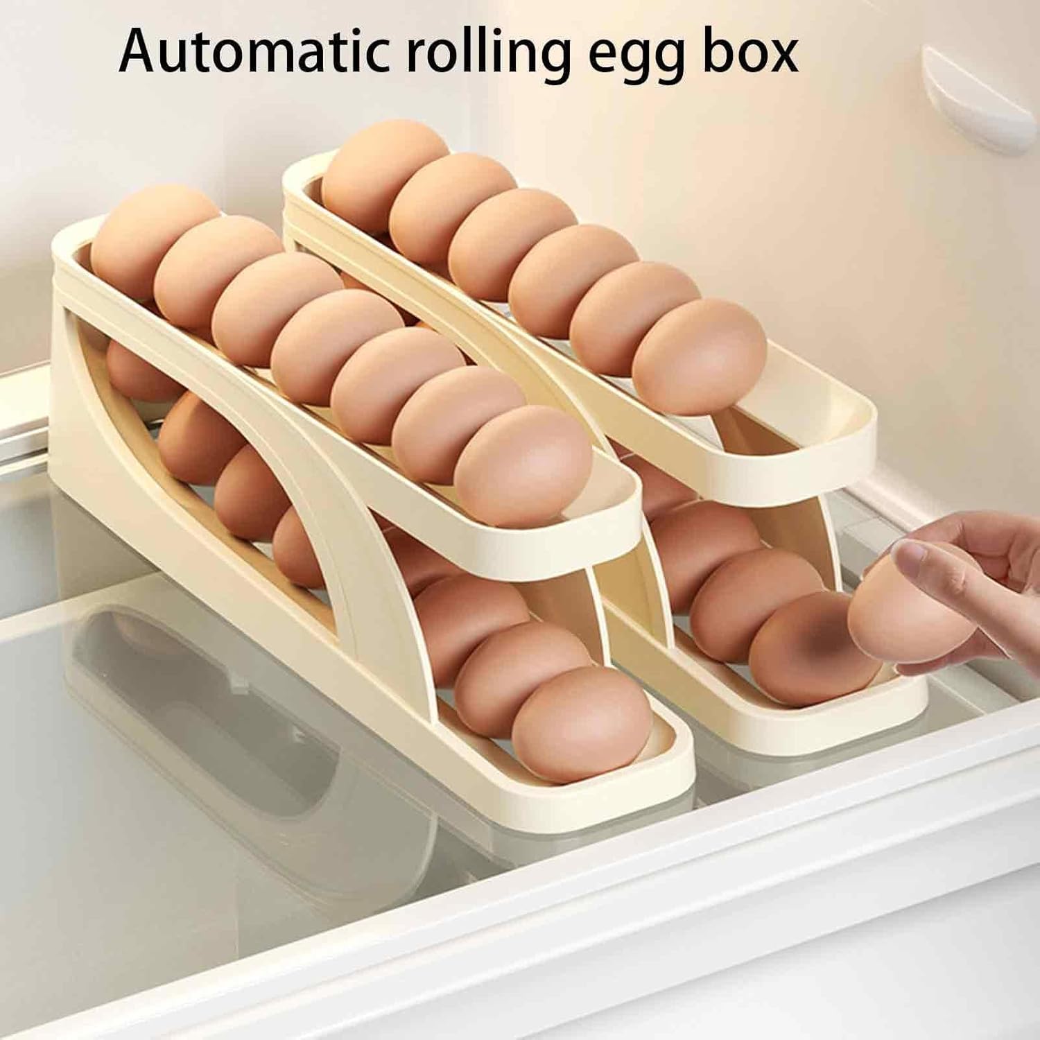 Bandeja rodante para huevos para nevera, bandeja de huevos enrollable para 12-14 huevos, soporte dispensador de huevos para encimera de cocina,