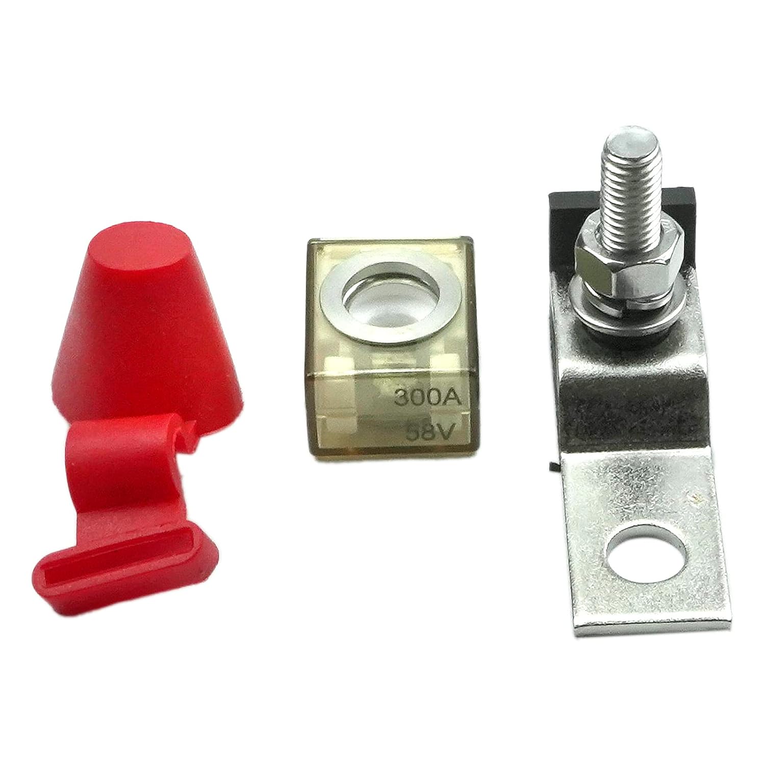 Kit de bloque de fusibles de terminales de fuente de alimentación marina (fusible incluido) 300A 58V DC máximo, solo perno de 516 pulgadas (M8)