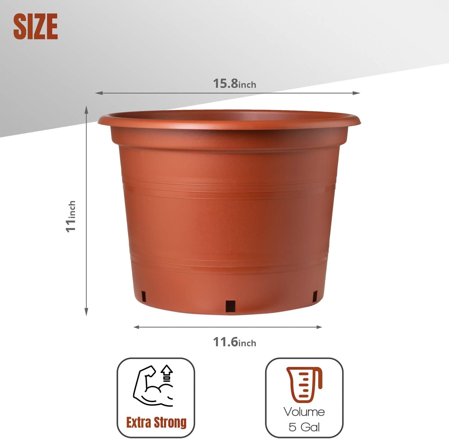 KameL – Macetas de 5 galones para plantas – 5 macetas de vivero de 5 galones – Macetas de plástico grandes altamente duraderas y resistentes –