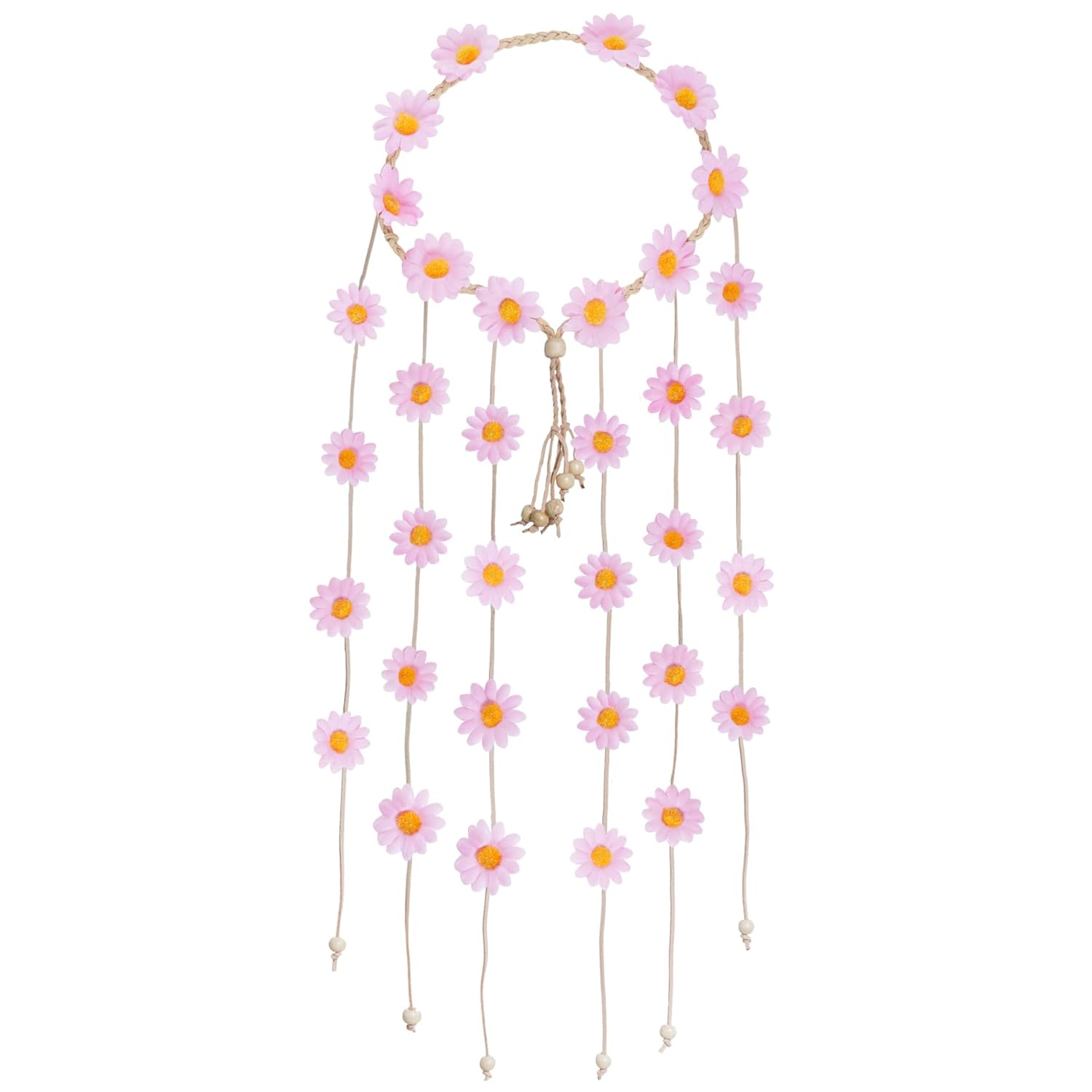 1 diadema de flores hippie corona floral verano girasol accesorios para el cabello para disfraces bohemios de los años 70 (rosa)