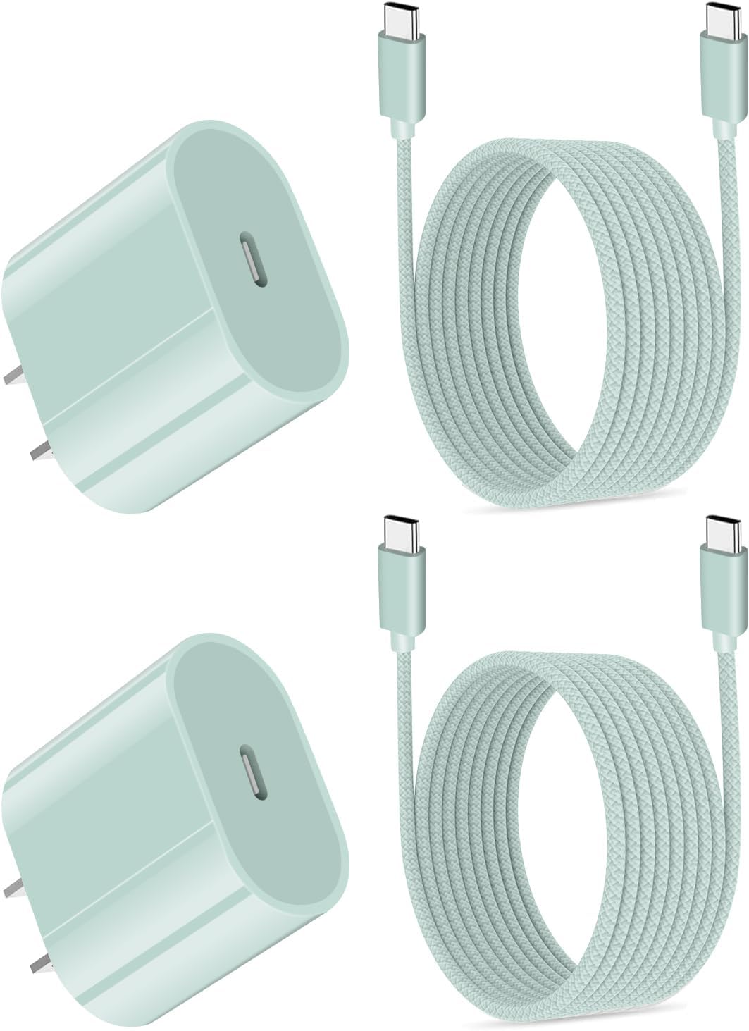 Paquete de 2 bloques de carga de pared USB C de 20 W con cable de carga rápida USB C a C de 6.6 pies de largo para iPhone 15 Pro15 Pro Max15 Plus,