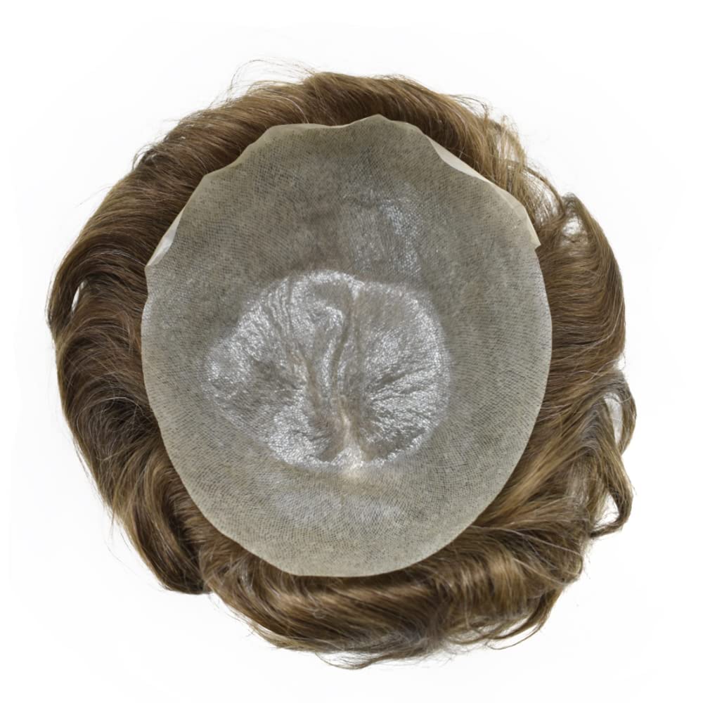Healthlif Pieza de cabello humano tipo tupé para hombre, con bucle en V, ultra fino, para hombres, sistema de cabello, extensiones para hombres,