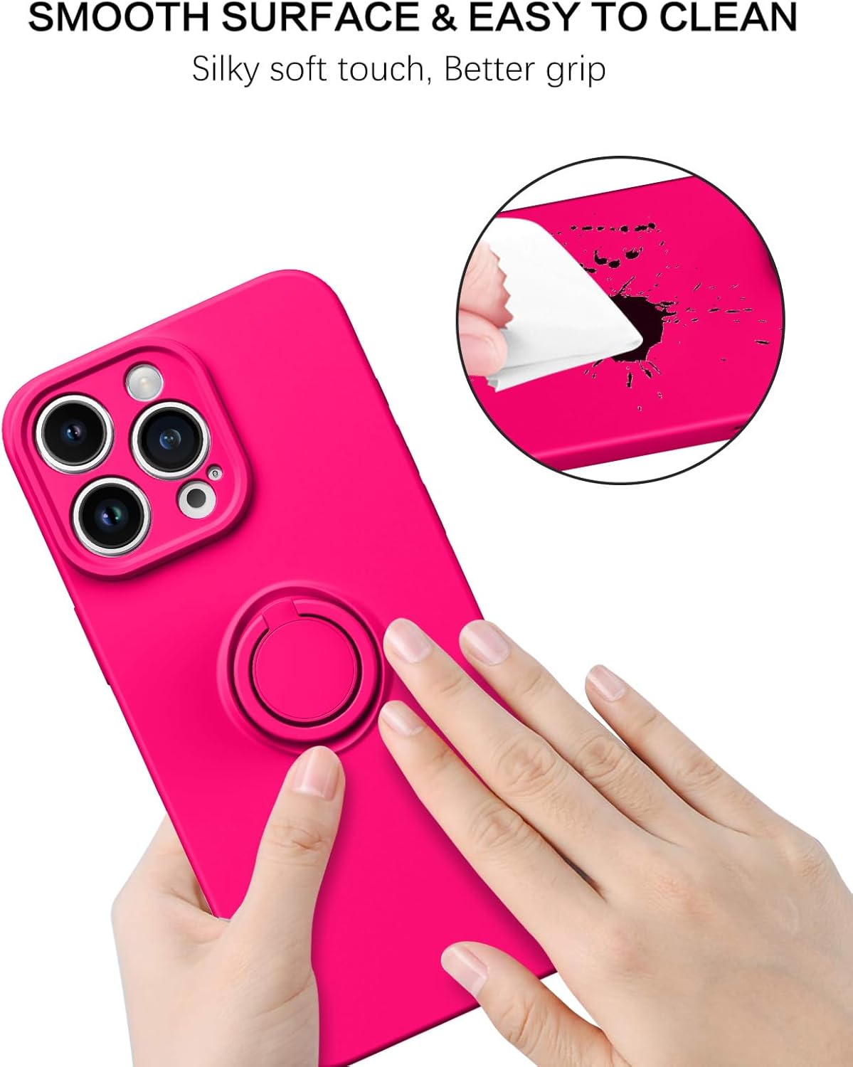 BENTOBEN Funda compatible con iPhone 15 Pro Max 2023, ajuste delgado, de silicona suave, goma de gel, soporte de anillo a prueba de golpes,