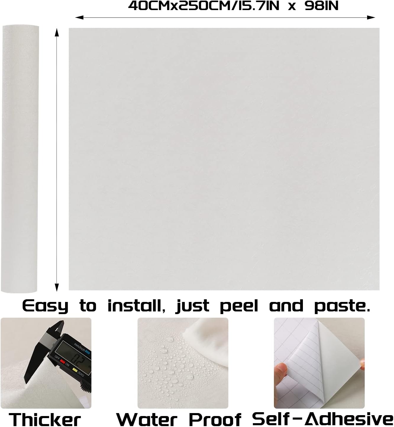 LOVADA Papel tapiz de seda blanca arroz para despegar y pegar, papel tapiz autoadhesivo de 15.7 x 98 pulgadas, papel de contacto de pared fácil de