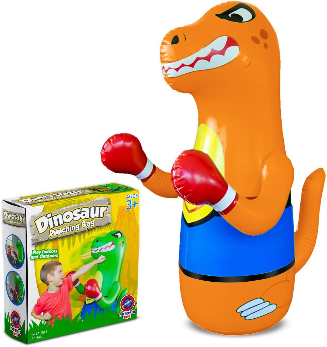 Juego de saco de boxeo inflable para niños, paquete de juguetes de boxeo inflables, dinosaurio inflable con movimiento de rebote instantáneo en la