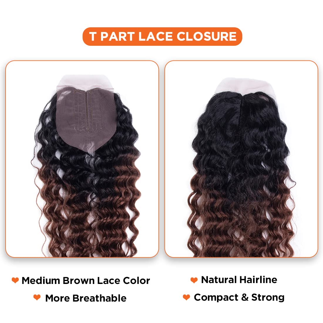 Extensiones de cabello sintético degradado rizado con cierre de dos tonos marrón T1B30, 8 paquetes con cierre de trama de cabello ondulado para