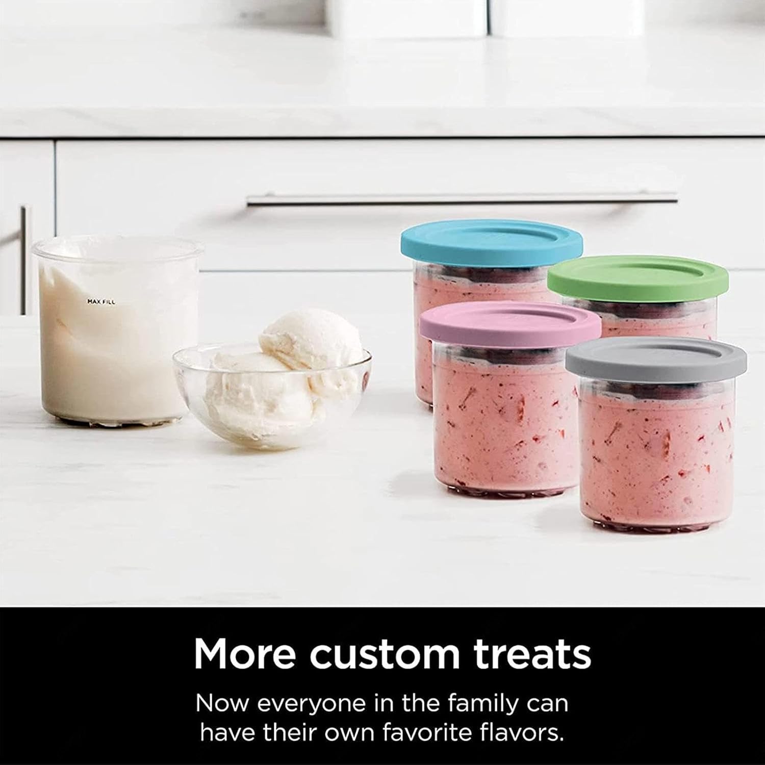 EVANEM 246 Pintas Creami Deluxe, para tazas de Creami Ninja, recipientes de crema reutilizables de 16 onzas, a prueba de hojas, compatibles con la